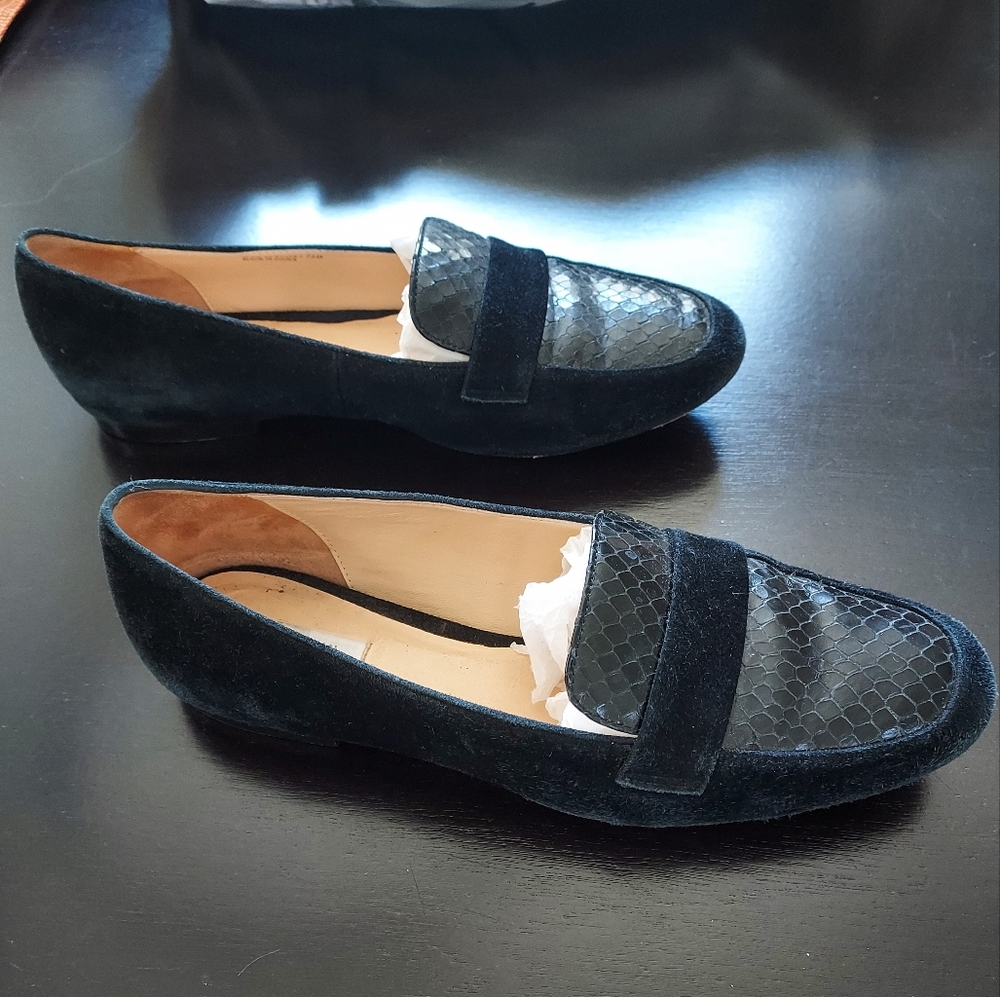 Cole Haan Women's Black Suede Loafers With Snakeskin Effect Trim, 7.5 - Picture 3 of 9